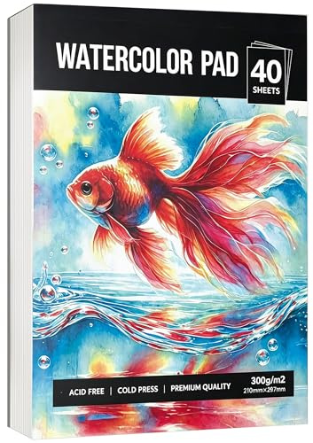 Liyerfer 40 Sheets Watercolour Paper A4 Pad, Water Colour Paper 300gsm, Cold-Pressed Texture Art Watercolour Paper, Watercolour Sketchbook for Painting, Drawing, Sketching and Mixed Media