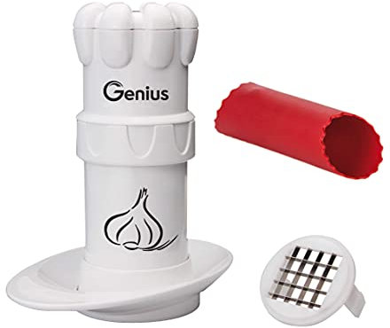 Genius Knoblauch-Schneider G5 Set (4 Teile) Knoblauchpresse Garlic Press Knoblauch Mühle Zerkleinerer Garlic-Chopper - Ideal zum Schneiden und Zerkleinern