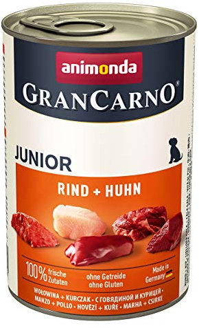 animonda GranCarno Hunde Nassfutter mit Rind + Huhn (6 x 400g), Welpenfutter nass ohne Getreide für Junge Hunde, mit frischen fleischigen Zutaten, Junior Hundefutter
