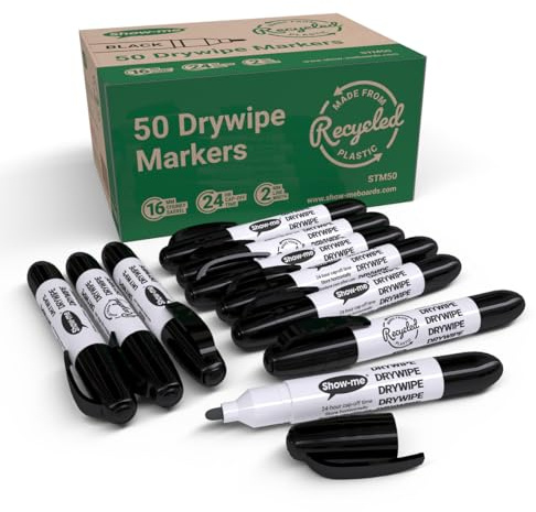 Show-me Teacher Drywipe markör - svart (paket med 50)