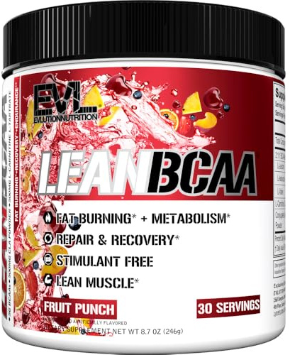 Stimulant Free Lean BCAA Powder - Evlution Nutrition BCAAs Amino Acids Powder with CLA Carnitine and 2:1:1 Branched Chain Amino Acids Supports Muscle Recovery Fat Burn and Metabolism - Fruit Punch