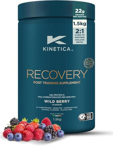 Kinetica Sports Recovery Powder - Wild Berry Flavour | 20 Servings/1.5kg | 2:1 Carbohydrates to Protein Isolate Ratio | Gluten-Free Post Workout Drink | Muscle Repair & Energy Store Replenisher