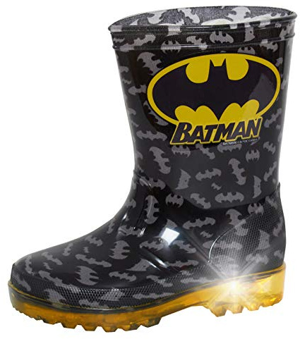 DC Comics Garçons Bottes de pluie lumineuses Batman pour enfants - Bottes de pluie pour la neige et la pluie - Filles et garçons, Noir , 28 EU