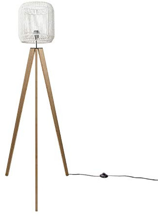 Paco Home Stehlampe Modern Wohnzimmer Schlafzimmer Rattan Optik Boho Korb Stehleuchte E27, Lampenfuß: Stehleuchte Holz, Lampenschirm: Weiß (Ø28 cm)