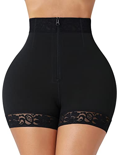FeelinGirl Shapewear Tummy Control Body Shaper Shorts Butt Lifte Panties with Lace Trim Black M