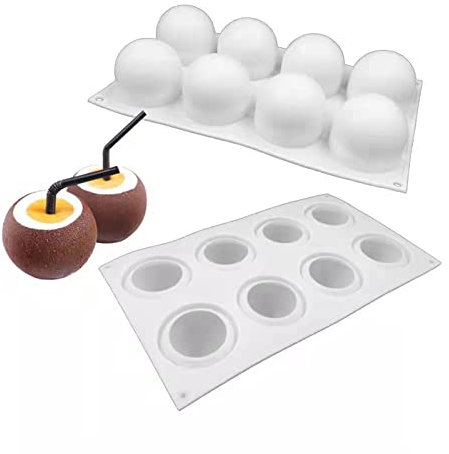 wulikanhua Moule en silicone pour la cuisson en demi-cercle de noix de coco - Moule à gâteau en mousse au chocolat - Moule à dessert à haute température de style français - 8 cavités en demi-cercle.