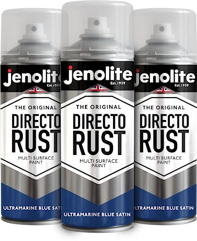 JENOLITE Directorust Spray Paint Ultramarine Blue 3 x 400ml Satin Finish | Direct To Rust Spray Paint For Metal, All-In-One Multi Surface Paint for Metal, Wood, Plastic, Ceramic - RAL 5002