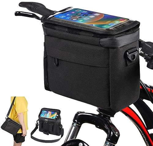flintronic Bolsa impermeable para cesta de bicicleta con pantalla táctil delantera y correa de hombro extraíble
