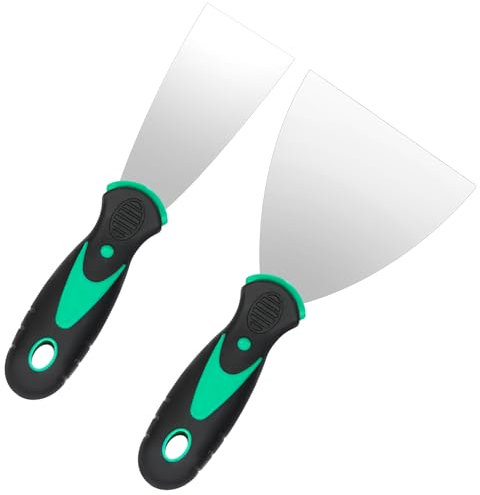 Lot de 2 spatules de peintre en acier inoxydable - Spatules de plâtre - Grattoir à papier peint - Outil pour le remplissage, les cloisons sèches, la décoration, le plâtre