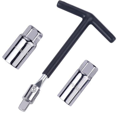 WINTOWIN Spark Plug Socket Wrench T-Handle, Universal Spark Plug Wrench 16mm (5/8) & 21mm (13/16) Remover Installer for Motorcycles, Lawn Mowers