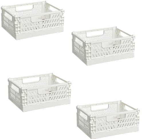 EURXLQ 4 Stück Klappbox Weiß 15×10×6cm,Klappkiste Körbe Aufbewahrung Zusammenklappbarer Tragbar Aufbewahrunskisten Bunt aufbewahrungskiste Geeignet für Küche,Bad,Büro,Schlafzimmer