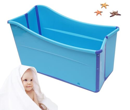 Vasca da bagno pieghevole di grandi dimensioni, per adulti e bambini, portatile, portatile, SPA, secchio rettangolare pieghevole, blu, mobile, per sauna, bagno, massaggio, 98 x 50 x 56 cm