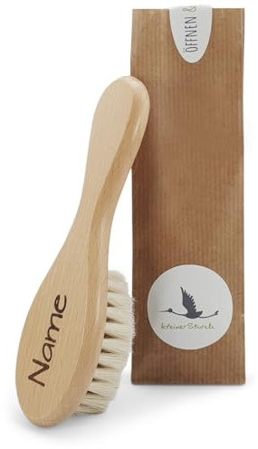 Baby HOLZ Haarbürste personalisiert mit Lasergravur Namen | Babybürste vegan extra weich aus Ziegenhaaren | Babypflege & Hautpflege gegen Milchschorf für Neugeborene, Säuglinge & Kleinkinder ab 1 Jahr