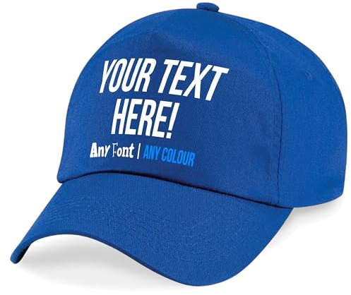Personalised Kids Baseball Cap with Any Text Font Print Colour Custom Summer School Uniform Hat Boys Girls Children, One Size, Royal Blue