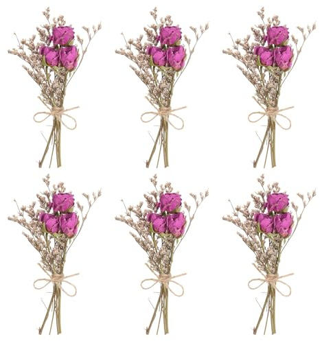 PATIKIL Mini Torkad Blombukett, 6 st Rosa Naturlig Vild Blomma Stam Gisofila Boho Blomväxt för DIY Hantverk Fotografiska Tillbehör Bröllopspresent, Röd Rosa