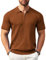 COOFANDY Men's Polos Zipped Short Sleeve Polo Shirts Summer Casual Knitted Striped Golf Polo T-Shirts Brown XL