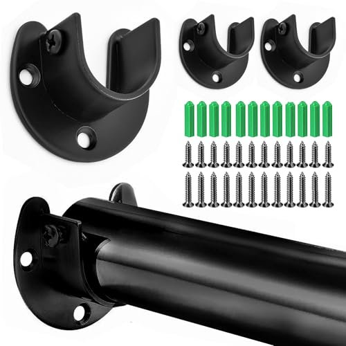 4 piezas Soporte de barra en forma de U, Soporte para Barra de Cortina, Soporte para Barra de Ropa, Soporte para Barra de Armario, Soportes Brida Barra, Para armarios, cocinas, ventanas(25mm,Negro)