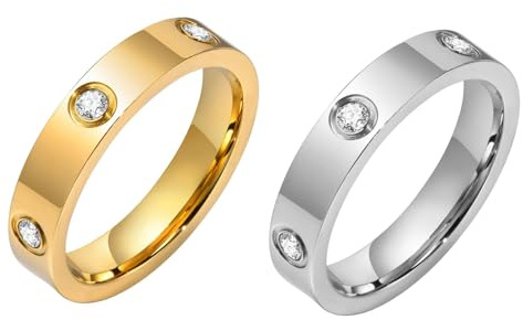 RIXERKOC 2Pcs Anillos de Amor Mujer 18K Chapado en Oro Circonita Anillo de Acero Inoxidable Alianzas de Boda Joyería San Valentín Madre Cumpleaños Regalos para Mujeres Niñas (Oro&Plata, 10)