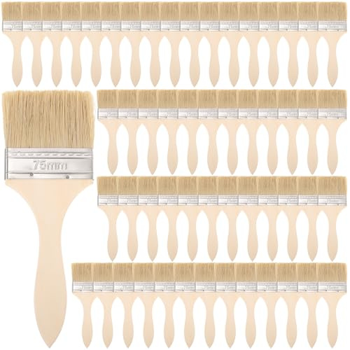 120PCS Chip Brushes 3 Inch Bulk Chip Paint Brushes Bulk Paint Brushes Wooden Stain Brushes Flat Art Applicators for Paint, Glues, Varnish, Art and Crafts Supplies
