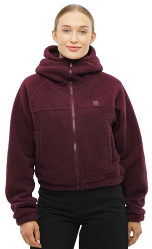 Johnny Urban Veste Courte en Polaire Femmes Rouge - Nova - Cropped Teddy Fleece Sweat Jacket - Polaire Zippée avec Haute Capuche - Veste Chaude Sherpa pour Automne et Hiver