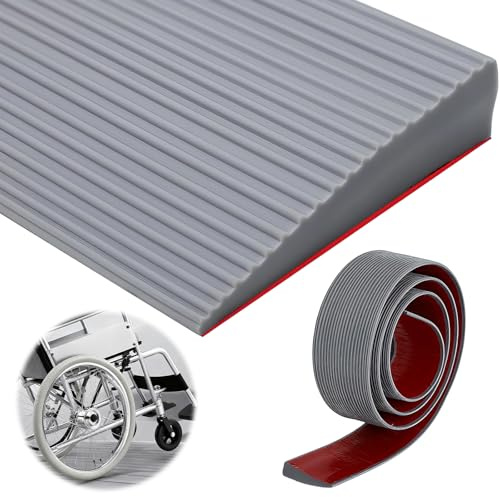 Rampa de umbral de puerta, rampa de PVC para silla de ruedas, rampa de umbral, rampa de goma, para silla de ruedas, superficie antideslizante, cochecito de bebé, andador o scooter eléctrico (gris, 90