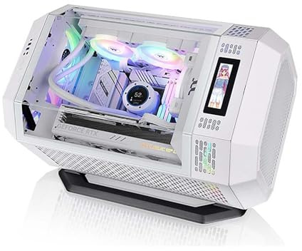 Caja De Ordenador, Caja De PC Gaming De Torre Media M-ATX/ITX - Puertos USB 3.0/Tipo-C Frontales - Panel Panorámico De Cristal Templado - Incluye Pantalla LCD De Expansión De 3,9 Pulgadas