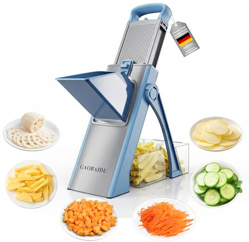 Mandoline Vegetable Slicer Pommesschneider Gurkenhobel，für die Küche, Zerkleinerer, Gemüseschneider mit größerem Behälter, Dicke Verstellbarer Gemüseschneider (blau groß)