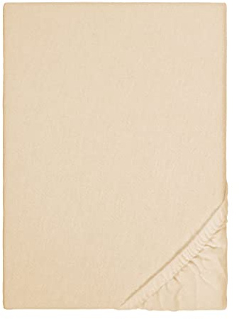 biberna Feinbiber Spannbetttuch, 100% Baumwolle, Made in Germany, Rundumgummizug, 1x 180x200 cm - 200x200 cm, beige, Modell 0002744