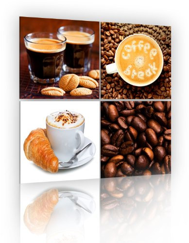 murando - Set di 4 Quadri Componibili Chicchi di Caffè 40x40 cm Ciascuno delle Dimensioni di 20x20cm - Collage 4 Pezzi - Decorazioni da Parete Piccoli - Quadro Moderno Decori - Zona Notte - 051466