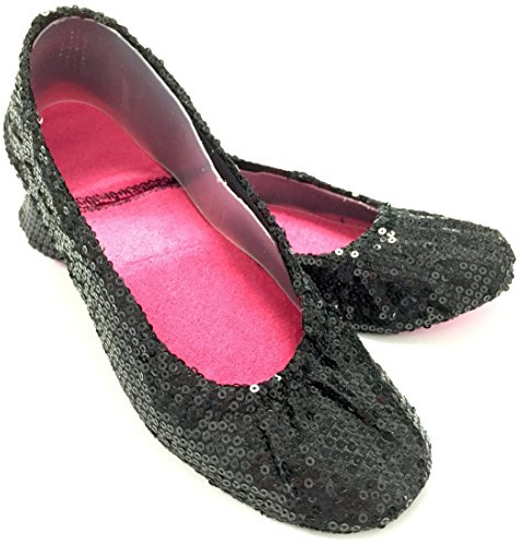 afterheels Easiest, the World's Most Compact Easiest Ballerina Ballet fold up roll up Shoes Black Sparkly Sequin (Large L 7 to 8 UK Women)