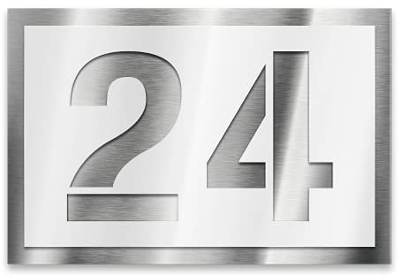 Metzler Hausnummernschild Edelstahl, individuelle Hausnummer in Weiß, Straßenschild mit Hausnummer, V2A-Edelstahl, kratzfest, robust, gebürstet, 3D-Effekt, Made in Germany, Größe: 25 x 17,5 cm
