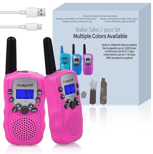 Funkprofi set di walkie talkie per bambini, Radio bidirezionale Giocattoli per bambini con batterie ricaricabili, radioamatore 8 canali PMR 446 distanza fino a 2-3 km