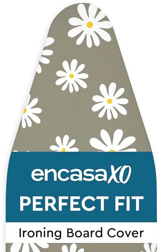Encasa XO Ironing Board Cover and Pad 54x15 Standard Size - Thick 3mm Felt Padded Iron Board Cover with Padding, Scorch & Stain Resistant Cotton, Heavy Duty Drawstring, Snug Fit - Daisy Grey