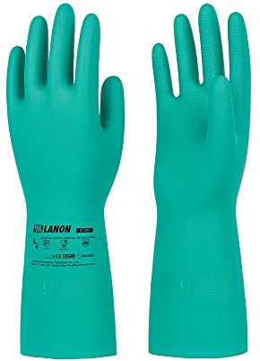 LANON 3 Paires de Gants Résistants aux Produits Chimiques en Nitrile, Gants de Protection Chimique, Résistant à Fortes Acide, Alcalins et D'huile, EN 374, L/9