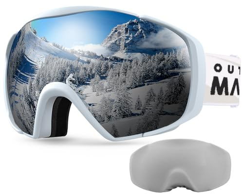 OutdoorMaster Maschera da Sci Premium Unisex con Custodia, Occhiali da Snowboard, Occhiali da Sci, Protezione UV al 100%, Occhiali da Sci Antiappannamento per Donne, Uomini, Ragazzi e Ragazze
