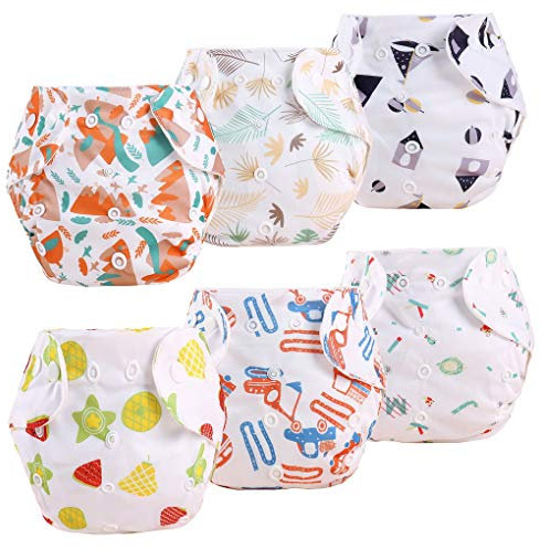 6 Stück Baby Stoffwindel Windelhose Babywindel Taschenwindeln Größe Verstellbar Waschbare wiederverwendbare Windeln für Neugeborene, 0-18 Monate
