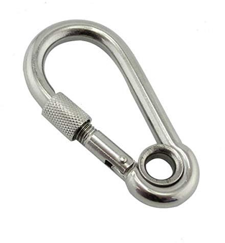 Constrabo | 5X Karabiner mit Auge & Schraubverschluss 80x8 mm| DIN 5299 C| Stahl Verschlusskarabiner 225 kg| Schraubkarabiner mit Kausche| Schnapphaken - Feuerwehr Karabinerhaken mit Auge & Sicherung