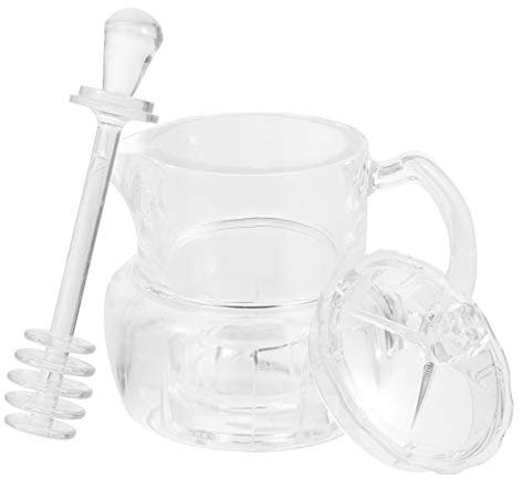BESTonZON Honigtopf Klar Honigbehälter Honiggläser Honigspender mit Honig Löffel Deckel zum Aufbewahren und Abgeben von Honig Sirup Dosierer