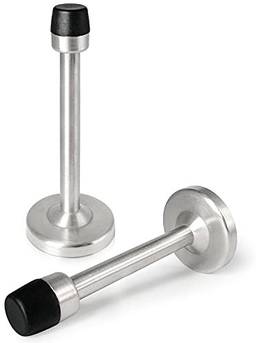 Topes para puerta, 150 mm, extra largos, 2 unidades, protector de pared, tope de puerta con amortiguación de sonido, topes de puerta satinada, color plateado para montaje en pared