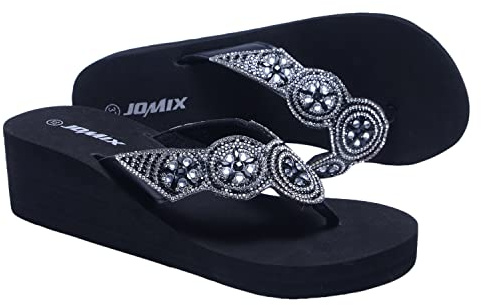 JOMIX Ciabatte Infradito Donna Estive Eleganti Infradito con Zeppa Comode Casa Mare Spiaggia Piscina SD2565 (02 Nero, 37)