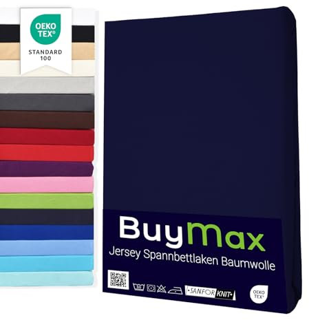 Buymax® Spannbettlaken 80x200cm Baumwolle 100% Spannbetttuch Bettlaken Jersey, Matratzenhöhe bis 25 cm, Farbe Marineblau