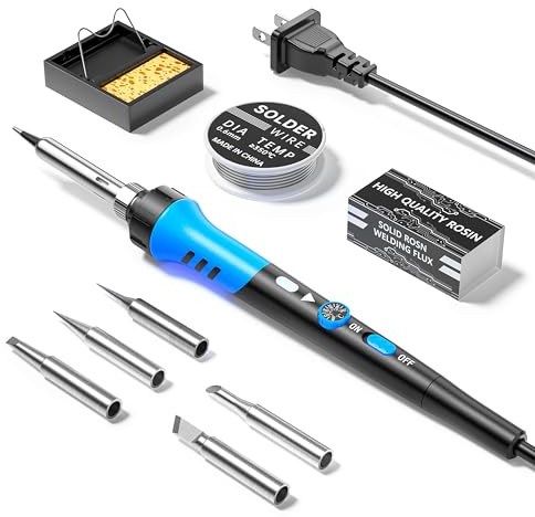 Soldering Iron Kit, 60W gun with Ceramic Heater, 9-in-1 solder kit tool, Adjustable Temperature 200 to 450℃, Iron Tips, wire, Solder Stand for Welding and Repairing