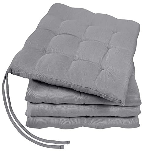 GREEN MARK Textilien Basic 4er-Set Sitzkissen Stuhlkissen für Außen oder Innen 40x40cm weich gefüllt, Silber grau