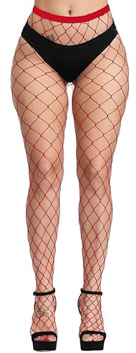 CozyWow Collant a rete da donna elastico per scavare fuori a vita alta rete da pescatore collant deliziosi giarrettiera coscia calze alte per donne
