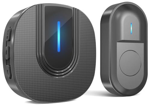 SURFOU Funkklingel Aussen Wasserdicht Türklingel Funk Funkklingel Batteriebetrieben Set, Klingel Haustür 300m Reichweite mit Plug In Empfänger 55 Laute Melodien 5 Lautstärke Stufen, Schwarz