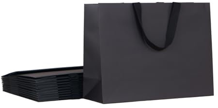 PAPERIST 10 Stk 40x30x14cm (3) Große, Schwarze Papier Geschenktaschen mit Baumwollgriffen, dicke, robuste, langlebige, Umweltschonende Papier Tragetaschen