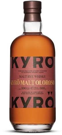 Kyrö Oloroso Malt Rye Whisky, 70cl - 47.2 Percent ABV Finnish Rye Whisky with Oloroso Sherry Barrel Finish - Double Pot Distilled and Cask-Aged for An Intense Flavour