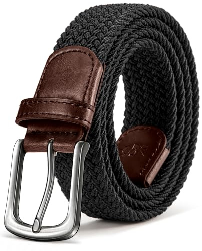 KEMISANT Men Belt-Stretch Woven Braided Belt For Men Golf Casual Jeans Dresses with Nylon Canvas 1 3/8 (Black,30-34 Waist Adjustable)