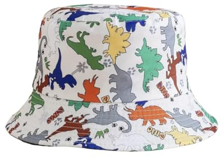 Boys Sun Hat, Dinosaur Theme, Toddler Bucket Hat, Kids Summer Fisherman Hat for Infants Boys Wide Brim Beach Cap Dinosaur Fisher Hat, Age 3-9 Multicolour