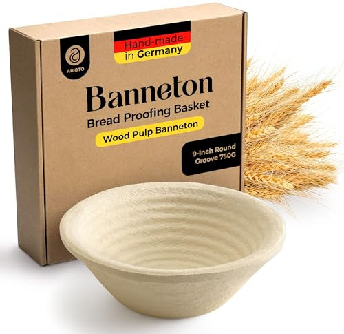 Wood Pulp Banneton Bread Proofing Basket – 9 Round 1.5LB Brotform, Grooved Pattern – Non-Stick Natural Wood Pulp Pressed for Durability – Made in Germany Proofing Baskets for Sourdough Bread Baking